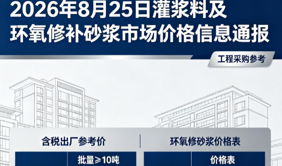 辽中2026年8月25日灌浆料及环氧修补砂浆市场价格信息通报